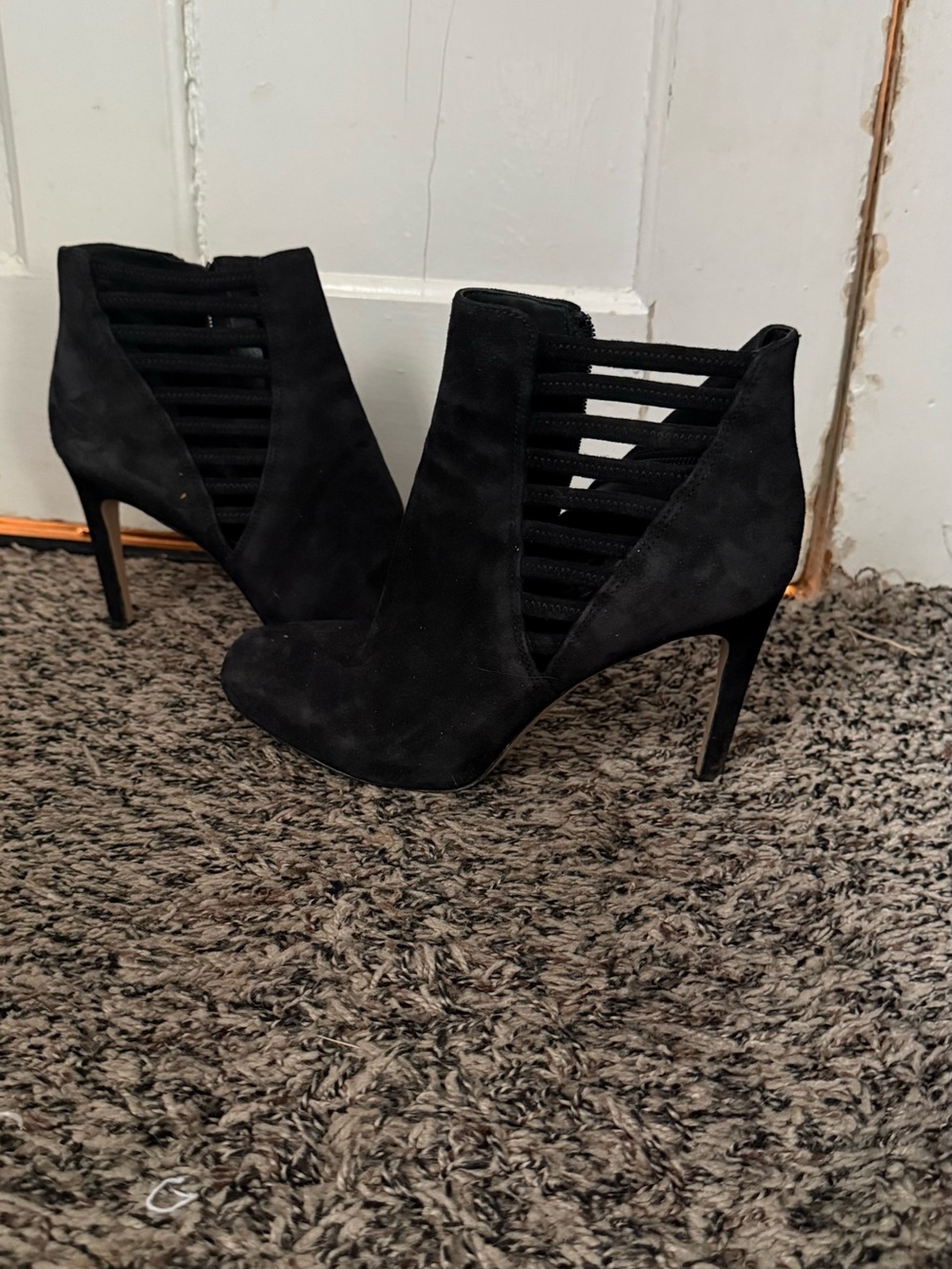 Women’s Black Suede Cutout High Heel Ankle Boots